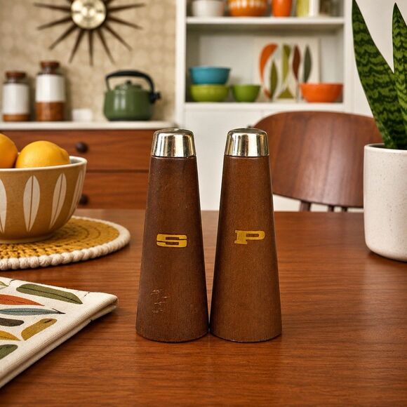 Unbranded Other - Vtg Mid Century MCM Teak Salt Pepper Shakers Woodware